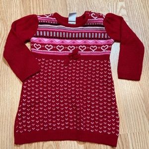Healthtex Toddler‎ Girls Red Sweater Dress Hearts Striped Knit Holiday